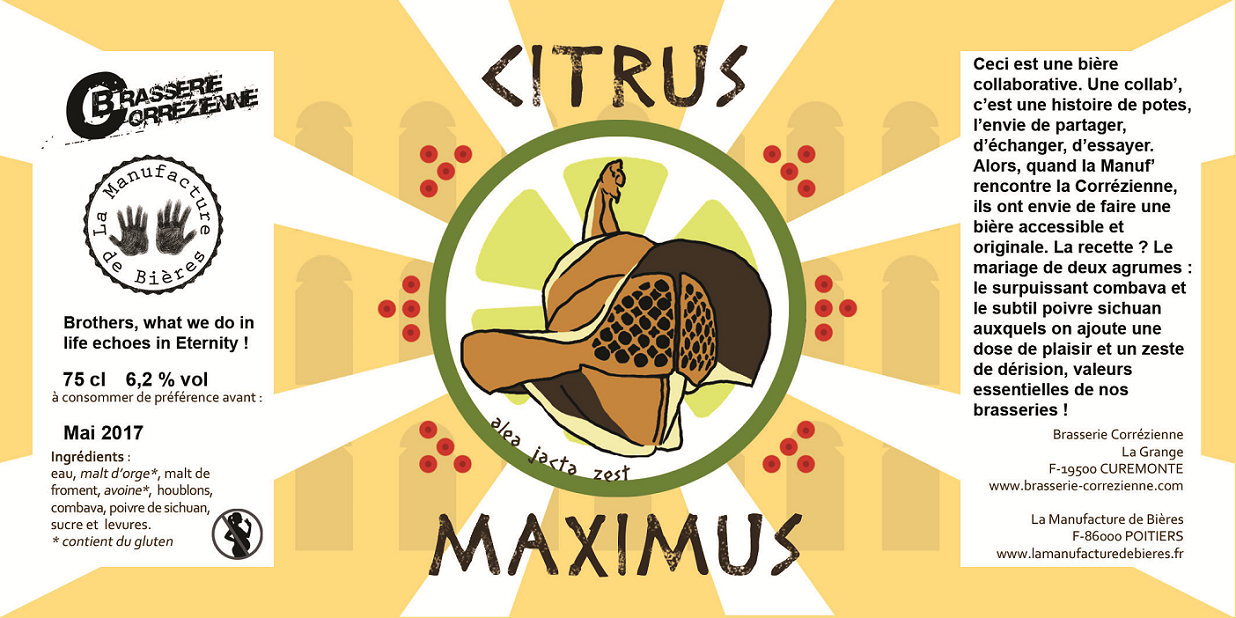 étiquette de la Citrus Maximus de La corrézienne et de la Manufacture de Bières